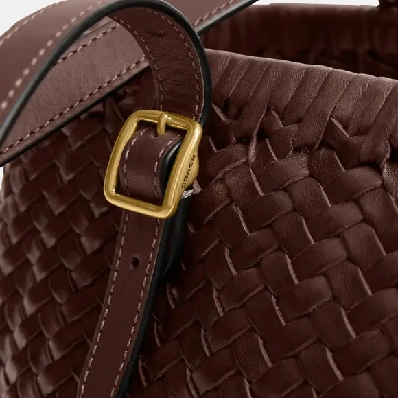 NWT Coach Woven Leather Swing Tote in Maple - Picture 4 of 8